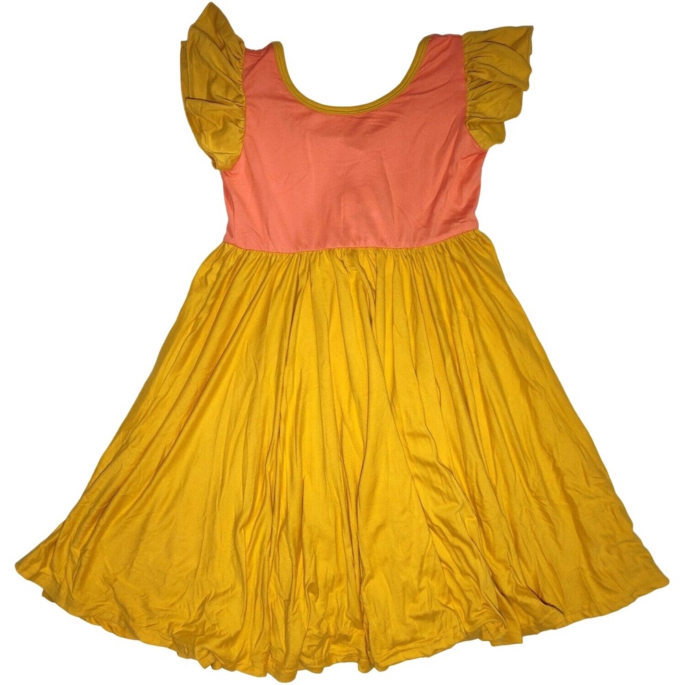 Dot Smile‎ Girls 7 Color Block Empire Twirl Dress Flutter Sleeve Scoop Orange
